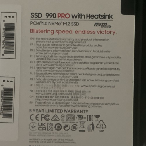 Samsung 990 PRO 2TB PCIe 4.0 NVMe M.2 SSD w/ Heatsink MZ-V9P2T0 BRAND NEW - Afbeelding 2 van 2