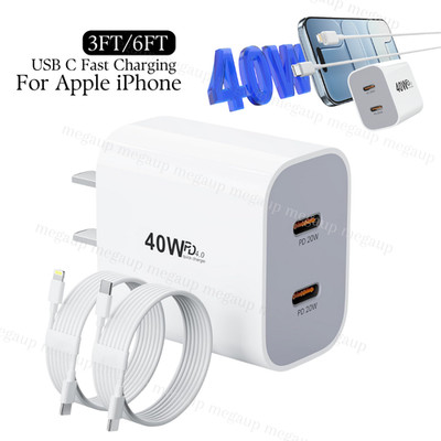 40W PD USB C Fast Charger For iPhone 17 16 15 14 13 12 11 Cube Type C Cable Lot