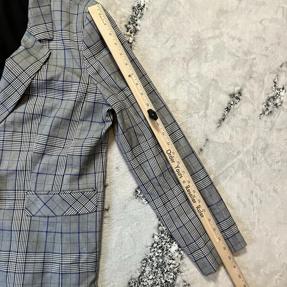 Blazer halógeno para mujer talla XXL gris a cuadros chaqueta de oficina de un solo pecho Foto 2 de 4