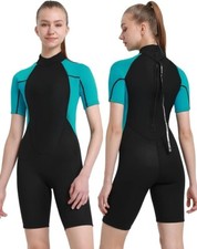 Realon Wetsuit Women's Lycra 3MM Neoprene Front Zip Shorty Black Blue 2XL