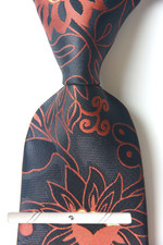 New Classic Floral Black Orange Jacquard Weave Silk Men's Necktie Tie