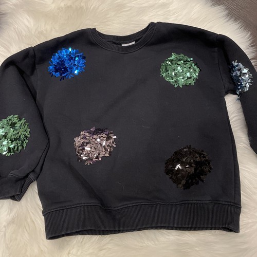 Zara Kids Girls 6 Navy Crewneck Pullover Sweatshirt With Sequins Detail EUC - Picture 2 of 5