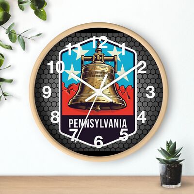  State Of Pennsylvania Skyline Art Wall Clock With Wood 3D Frame Colorful art