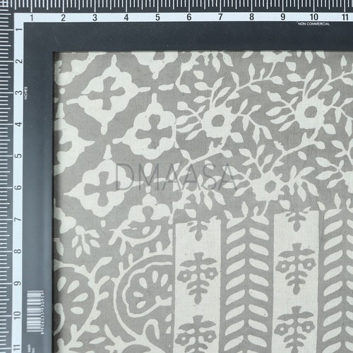 Grey Mud Cloth Floral Block Print Fabric Indian Handmade Cotton Running By Yard - Picture 3 of 5