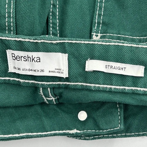 Bershka Contrast Stitch Carpenter Trousers - 28″ Waist Green Cotton - Picture 6 of 11