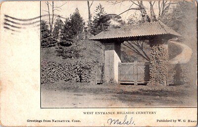 West Entrance to Hillside Cemetery, Naugatuck CT UDB Vintage Postcard P47