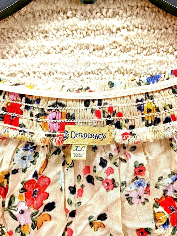 Vestido Democracy Feminino XL Floral Estampa de Borda de Videira Manga 3/4 Elástico com Cinto - Imagem 3 de 4