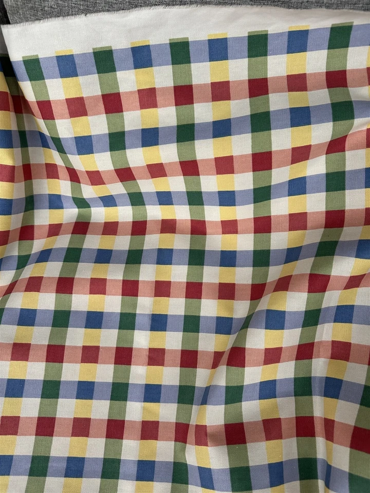 Vintage Joan Kessler For Concord Fabrics Elena Plaid Check Primary Colors Dupont - Image 2 of 4