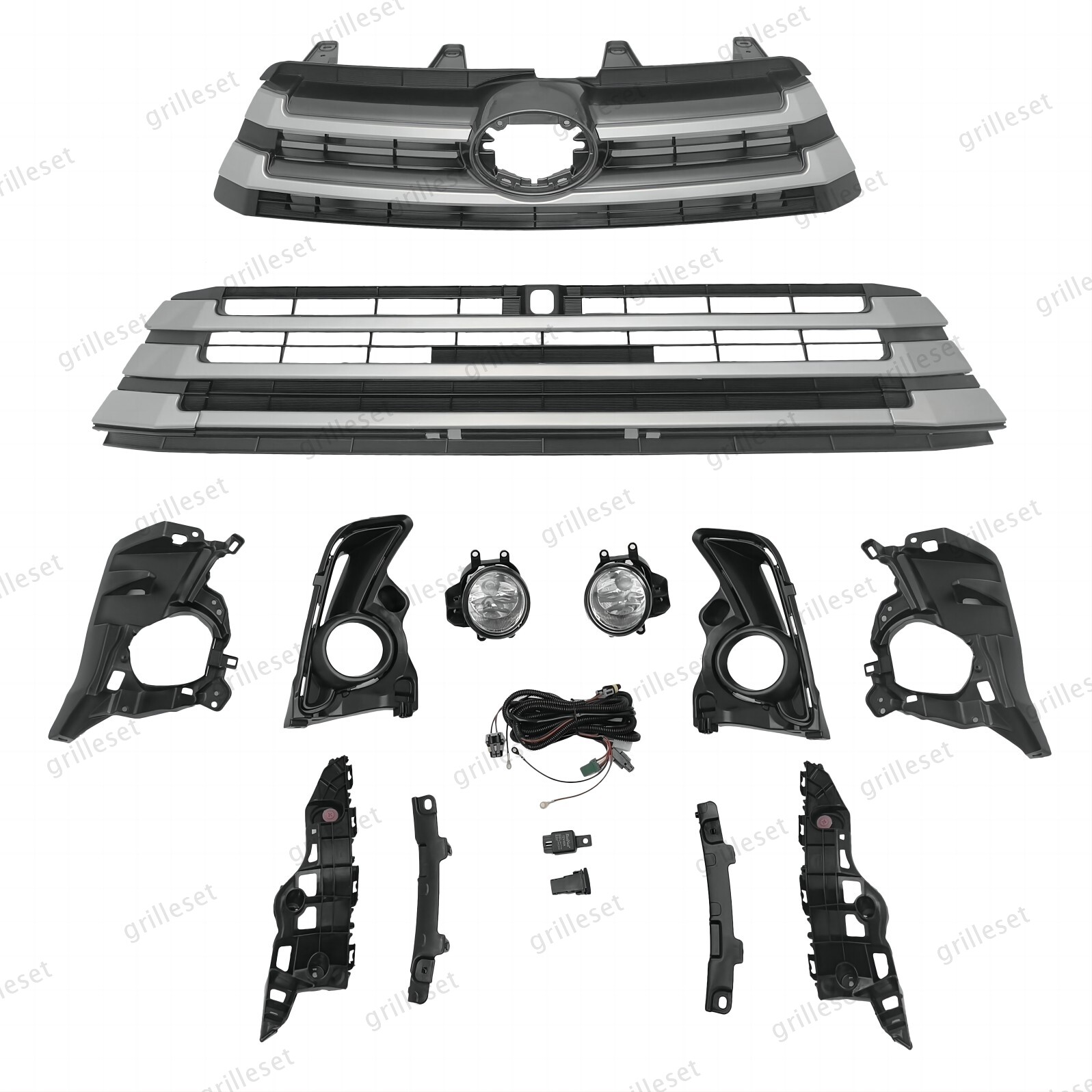 For Highlander 2017-19 12PC Upper/Lower Silver Grille with Fog Lights and Bezels