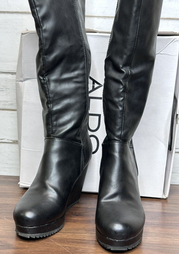 Aldo Knee High Wedge Boots size 40/9 Black Wedge boots - Picture 7 of 12