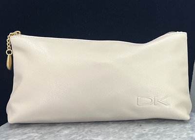 Donna Karan DK Polyurethane Cosmetic Soft Pouch / Bag in Ivory ~ NWOT