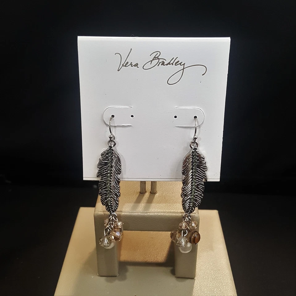 Pendientes de gancho largos de pluma enchapados en plata VERA BRADLEY para mujer nuevos con etiquetas Foto 4 de 4