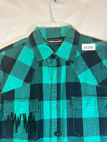 The Hundreds Western Hemd Small Herren grün schwarz kariert Flanell Knopfleiste lang - Bild 11 von 11