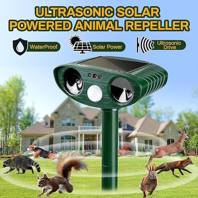 Solar-Powered Ultrasonic Animal Repeller For Garden - Repels Cats, Dogs, Foxes, Pests