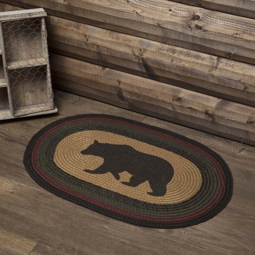 Wyatt Black Bear Jute Rug Black, Khaki, Green and Red Country Cabin Lodge - Picture 2 of 19