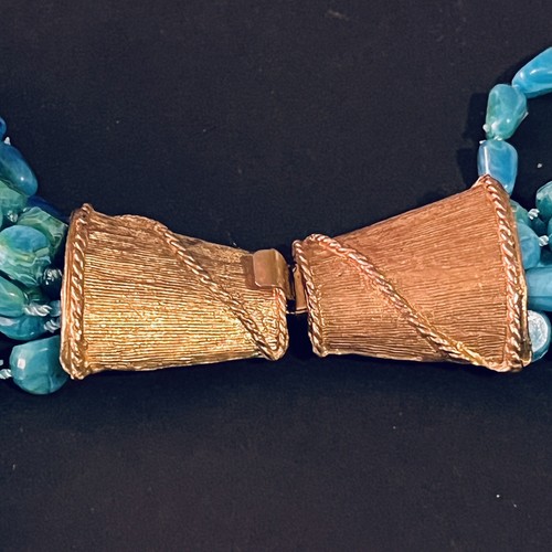 Collar para mujer Boho azul verdoso con cuentas 7 capas tono dorado broche cuentas de plástico de colección - Imagen 3 de 6