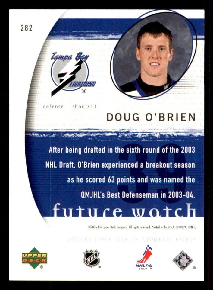 2005-06 SP Authentic #282 Doug O'Brien RC /1999 (ref 240298) - Image 2 of 2