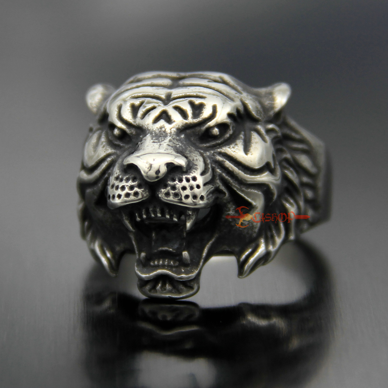 Men's 316L Stainless Steel Tiger Head Biker Ring Masculine Animal Band ...