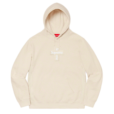 NWT Supreme Cross Box Logo Hoodie Sweatshirt Natural Beige Mens L FW20  AUTHENTIC