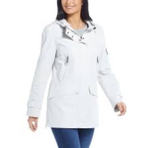 NWT Ellen Tracy Water Repellent Hooded Parka Anorak Jacket Stone Gray Sz L - Picture 4 of 9