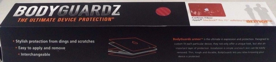 BodyGuardz Armadura de Fibra de Carbono, Recubrimiento Protector para Apple MacBook Pro Rojo 15 Pulgadas Foto 2 de 3