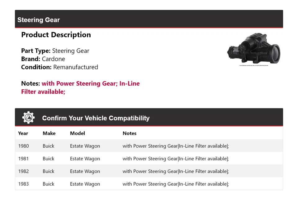 For 1980-1983 Buick Estate Wagon Steering Gear Cardone 1981 1982 - Image 2 of 4