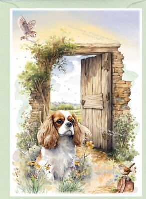Cavalier King Charles Spaniel Grußkarte. Vorderseite der Karte personalisierbar