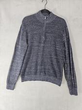 Michael Kors Men's Navy Gray Textured Quarter-Zip Sweater Size Large L Pullover