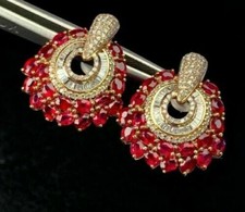 2Ct Oval Cut Lab Created Red Ruby  Diamond Stud Earrings 14K Yellow Gold Finish