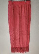 Cache Red Rayon Maxi Skirt Fringe Stretch Wai...