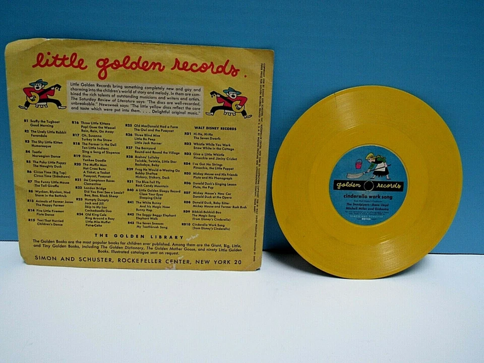 VTG. 1950'S DISNEY'S CINDERELLA  "WORK SONG" 78 RPM VINYL GOLDEN RECORD ~ TESTED - Image 2 of 4