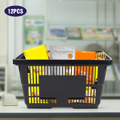 12 PACK Black Plastic Shopping Baskets Grocery Store Commercial Home Supermarket - Picture 8 of 20