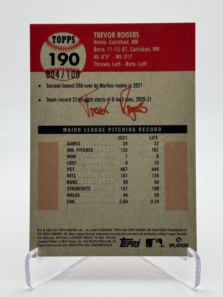 2022 Topps Chrome Platinum Anniversary #190 TREVOR ROGERS | Red Atomic /100 - Image 2 of 2
