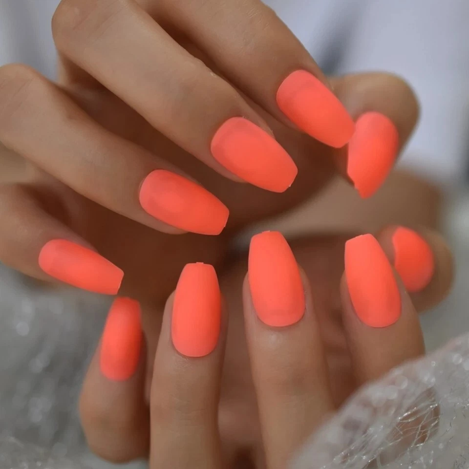 Neon orange coffin nails deals