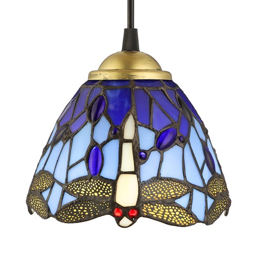 Tiffany Island Hanging Light Stained Glass Dragonfly Pattern Pendant Fixture LED - Picture 5 of 18