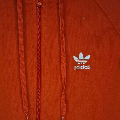 Adidas Kids Hoodie Orange 12 Long Sleeve Hood Full Zip Sleeve Logos Pouch Pocket - Picture 4 of 18