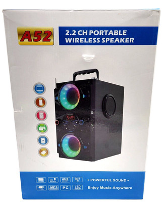 A52 Bluetooth Deep Bass Bult In Battery Rechargeable Portable Speaker - Black
