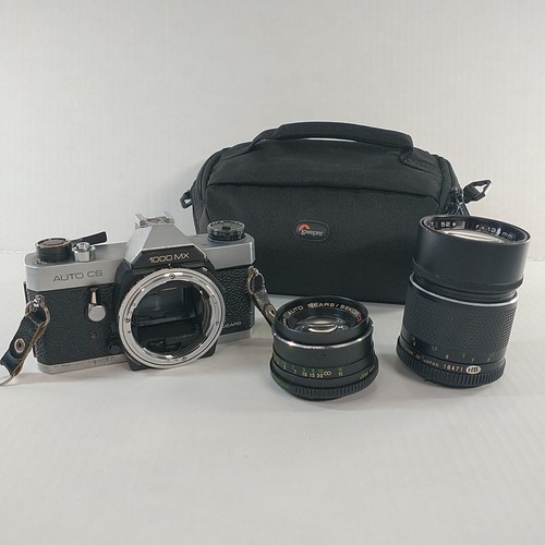 Mamiya Sekor Auto CS 1000 MX 35mm Sears Camera + 50mm , 135mm Lens & Camera Bag