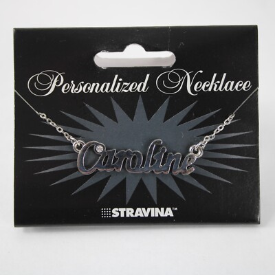 CAROLINE Name Silvertone Rhinestone 14.5'' w 4.5'' Multi Ring Ext Necklace