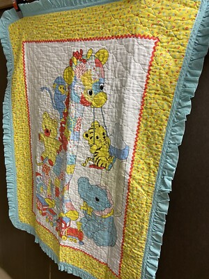 Vintage 60s 70s Baby Blanket Quilt Handmade One Of A Kind Unisex