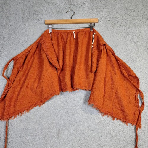 Free People Wrap Skirt Women's Small Orange Linen Blend Frayed Hem A-Line Beachy - Picture 3 of 11