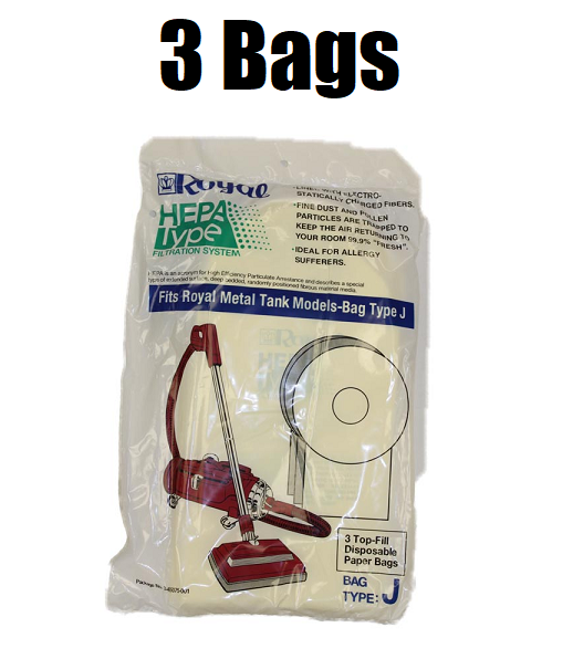 (3) Royal Vacuum Paper Bags Type J Pony Tank HEPA, 3465075001 GENUINE