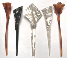 Women's Ornate Hair Stick Vintage Long Updo Fancy Party Pick Crystal Made France