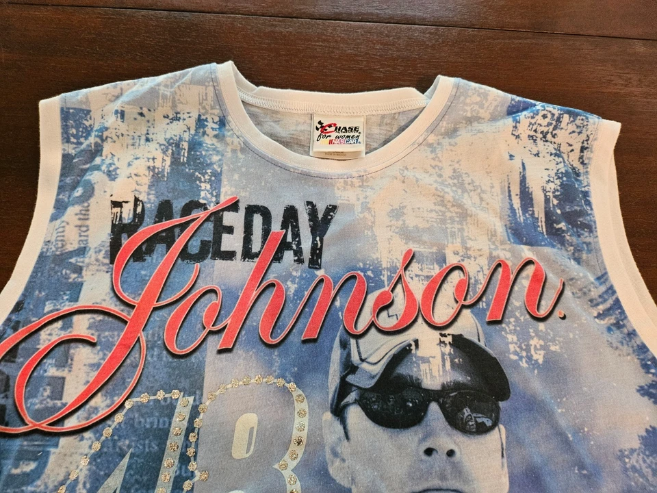 CAMISETA SIN MANGAS VINTAGE CHASE DAMAS ESTAMPADO TOTAL TACHONADA #48 Jimmy Johnson 2X Grande Foto 4 de 4