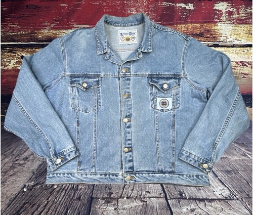 Vintage Notre Dame Jean Jacket Mens XL Student Union Blue Denim Trucker 90s USA - Picture 2 of 14