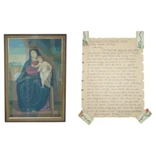 STUNNING 1965 R RUSSELL OIL PAINTING OF THE MADONNA AND CHILD WITH DOCUMENTATION