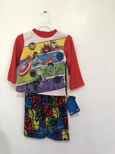Marvel Mighty Avengers Boy's Flannel Super Hero Pajama Set S 4 NWT - Picture 1 of 6
