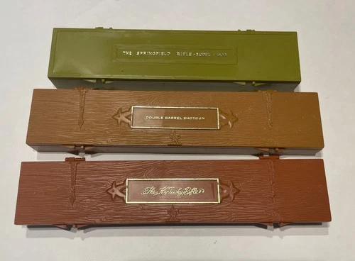 3 Marx Miniature Gun &case Springfield Rifle 2 Barrel Shotgun Kentucky Rifle1974