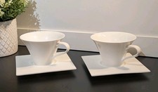 Casa Paris Teacup & Square Saucer Set X 2 White Coffee Tea Leekes Exclusive Set
