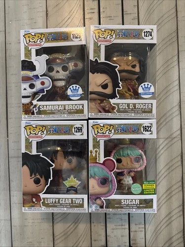 Funko One Piece Lot.  Samurai Brook, Gól D Roger, Luffy Gear 2 And Sugar